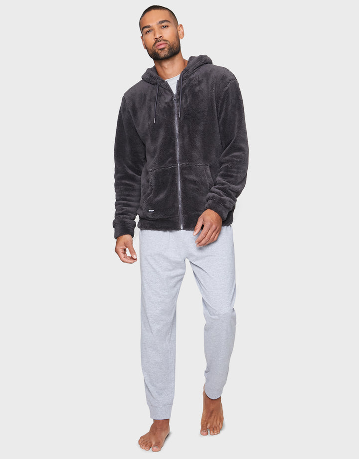 Charcoal Grey Borg Zip-Through Lounge Hoodie