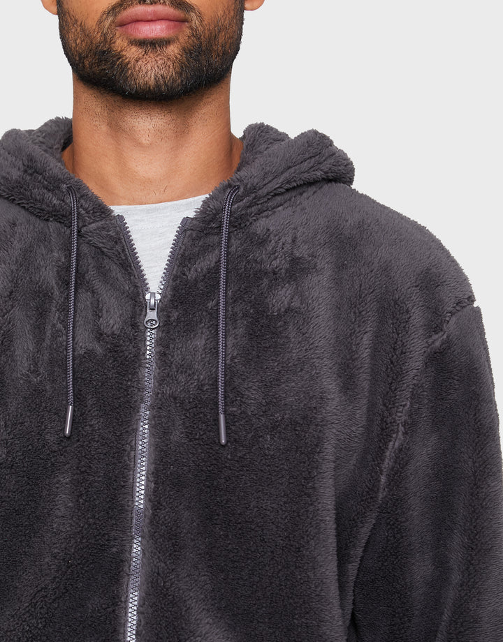 Charcoal Grey Borg Zip-Through Lounge Hoodie