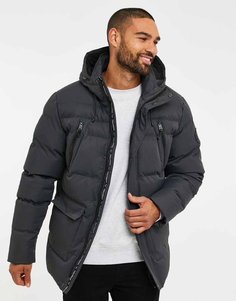 Funnel Neck Charcoal Puffer Coat Funnel Neck Puffer Jacket Boohoo NZ
