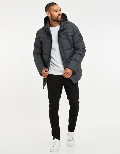 Men's Charcoal Grey Hooded Padded Funnel Neck Puffer Jacket – Threadbare