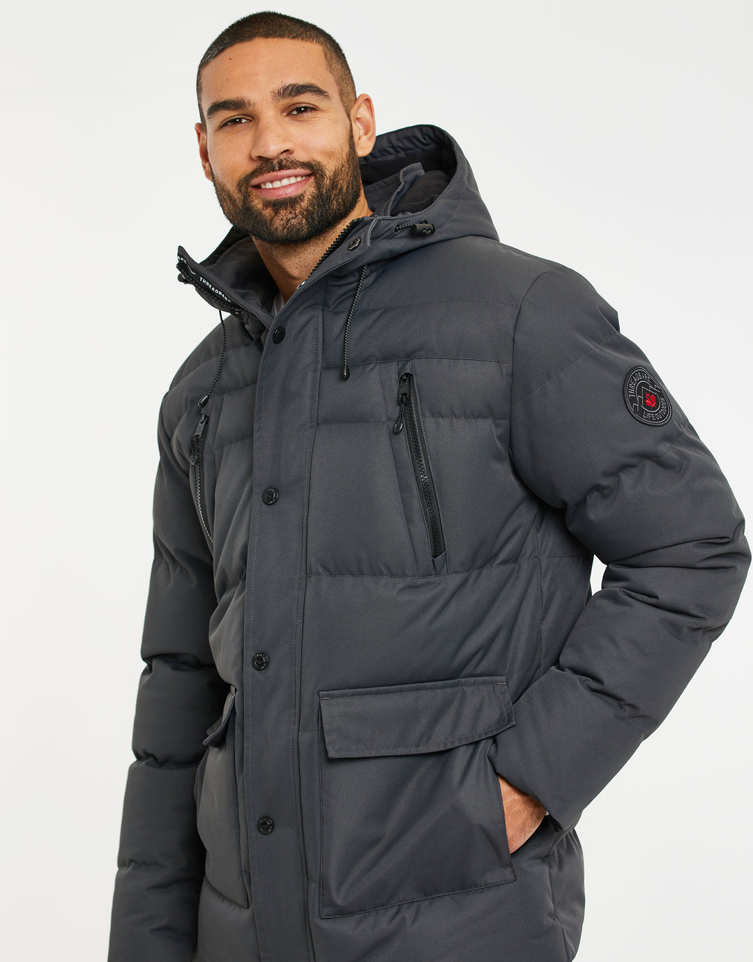 Charcoal Grey Hooded Padded Jacket