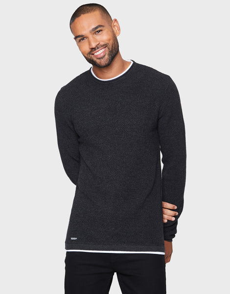 Men's Charcoal Grey Mock T-Shirt Knitted Crew Neck Jumper – Threadbare