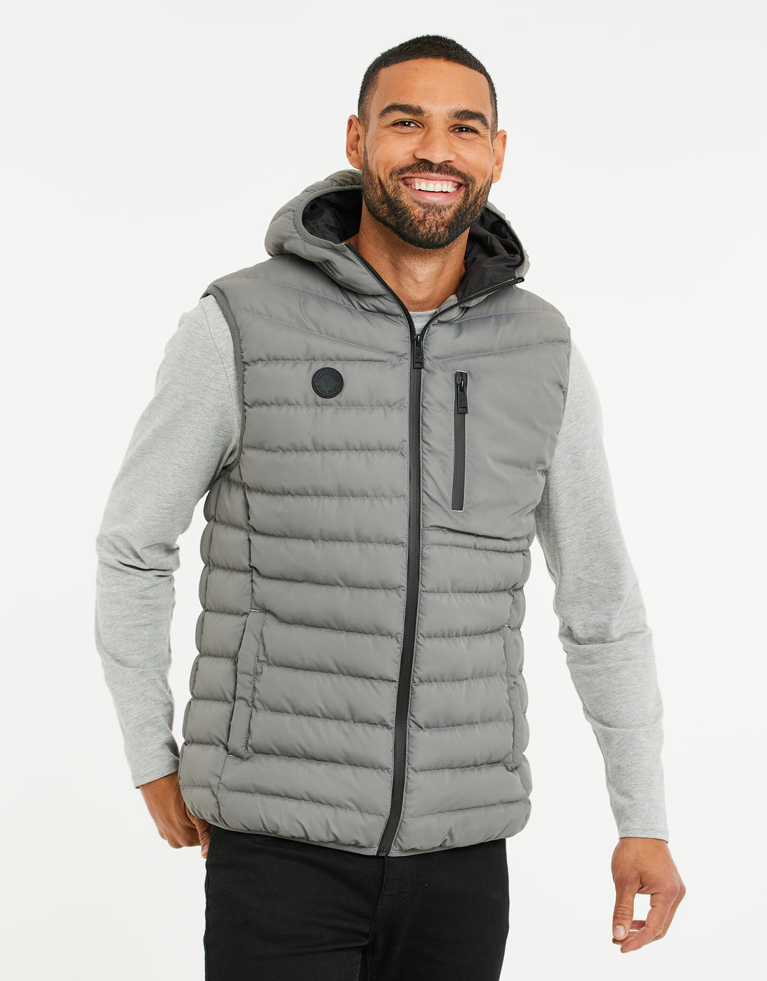 Men's Charcoal Grey Padded Hooded Quilted Gilet – Threadbare