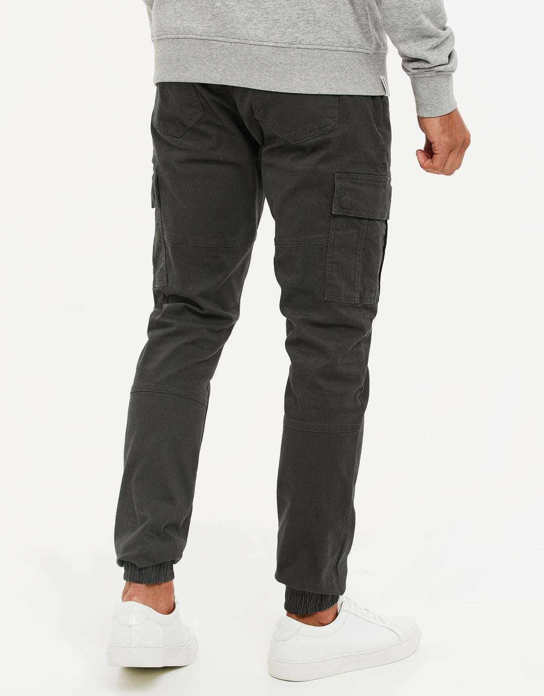 Men's Charcoal Grey Slim Fit Cuffed Cargo Trousers – Threadbare