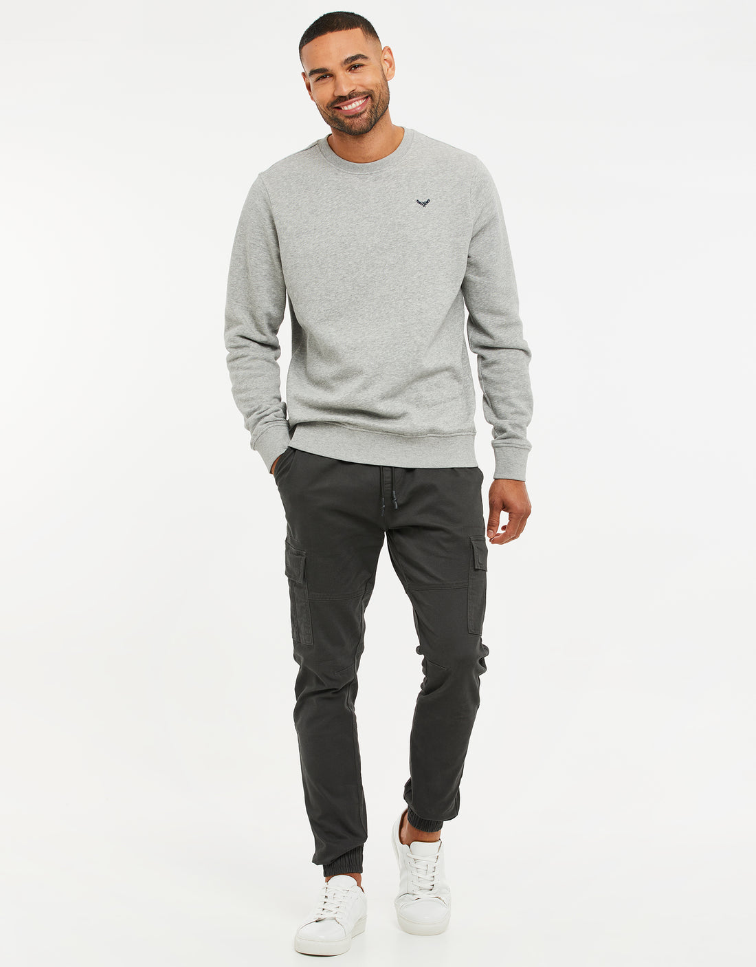 Men's Charcoal Grey Slim Fit Cuffed Cargo Trousers – Threadbare