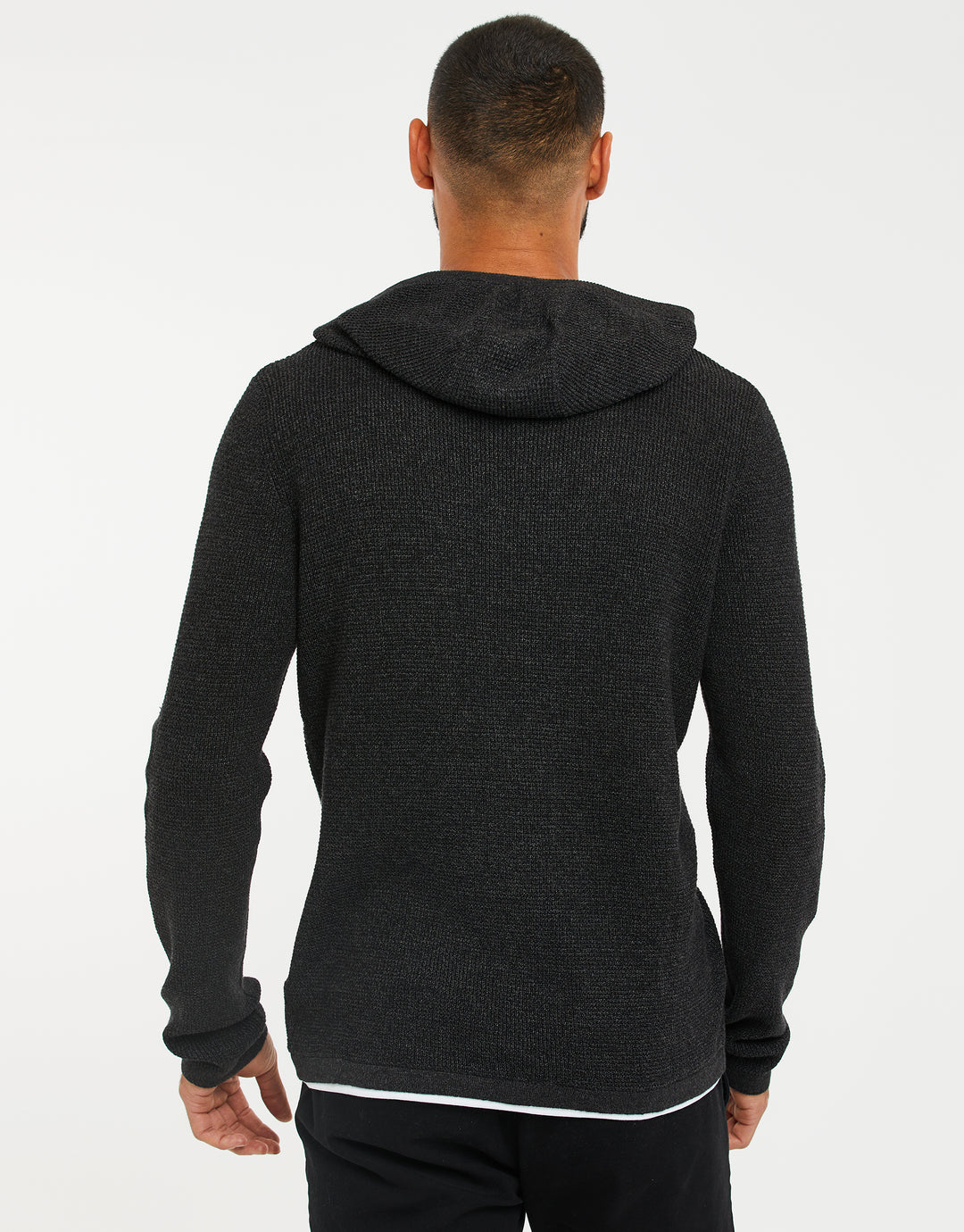 Charcoal Grey Marl Twist Mock T-Shirt Knitted Hoodie