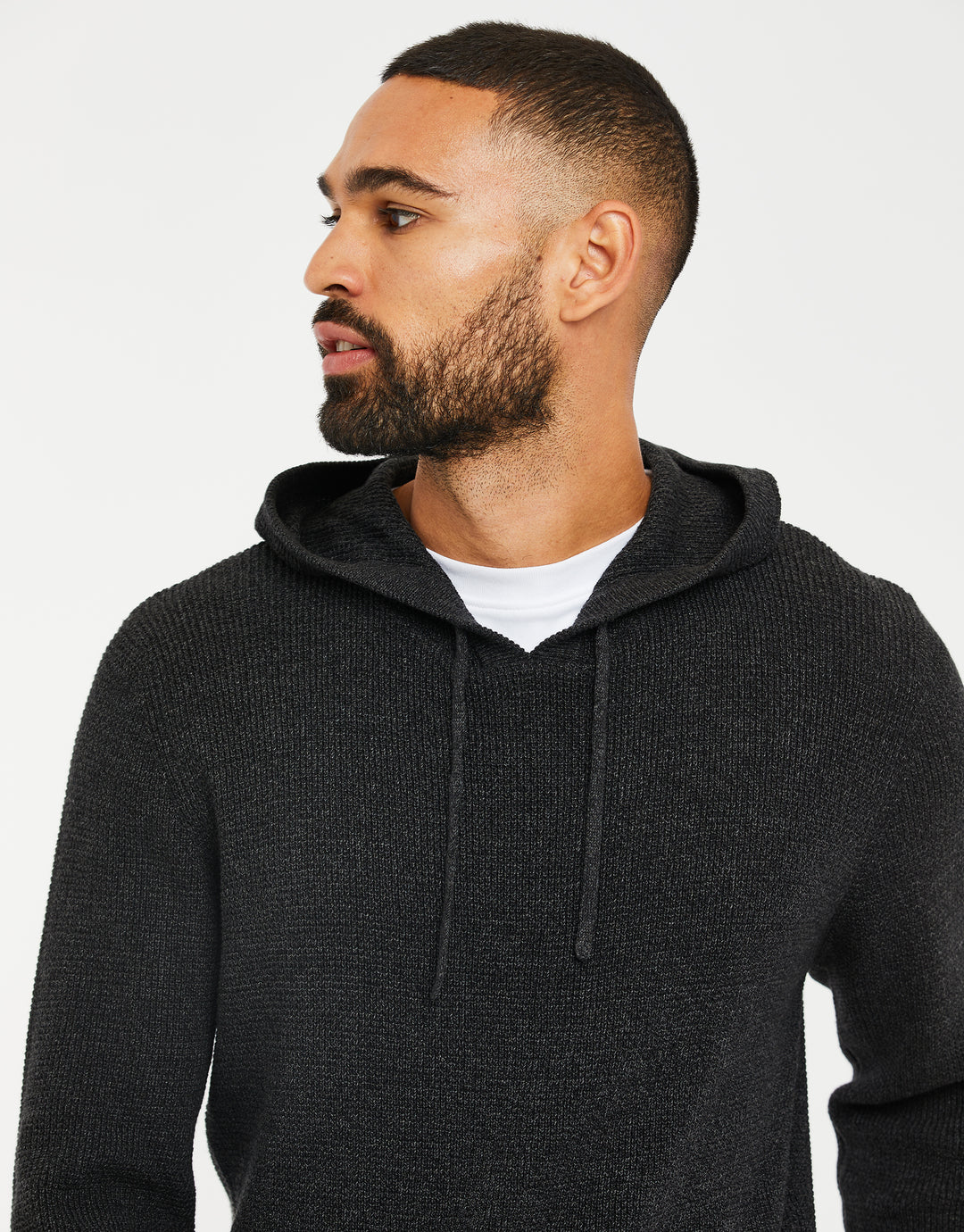Charcoal Grey Marl Twist Mock T-Shirt Knitted Hoodie
