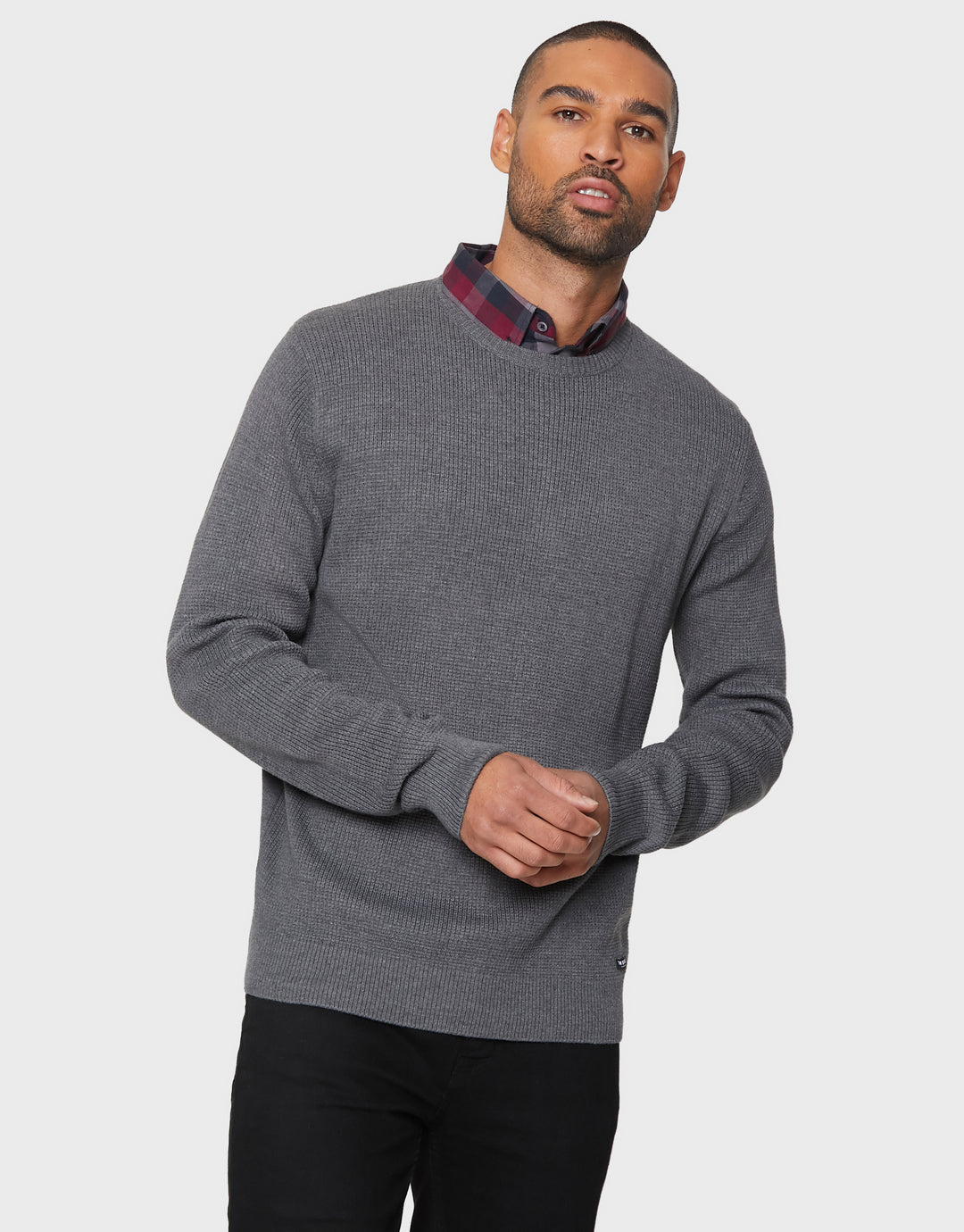 Grey Mock Shirt Collar Jumper