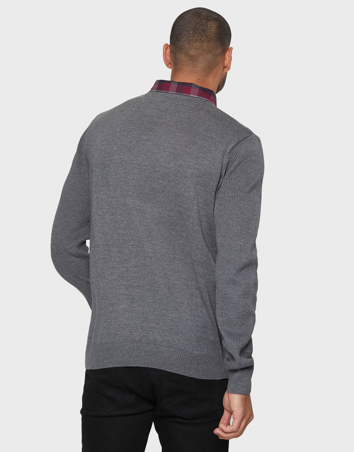 Grey Mock Shirt Collar Jumper