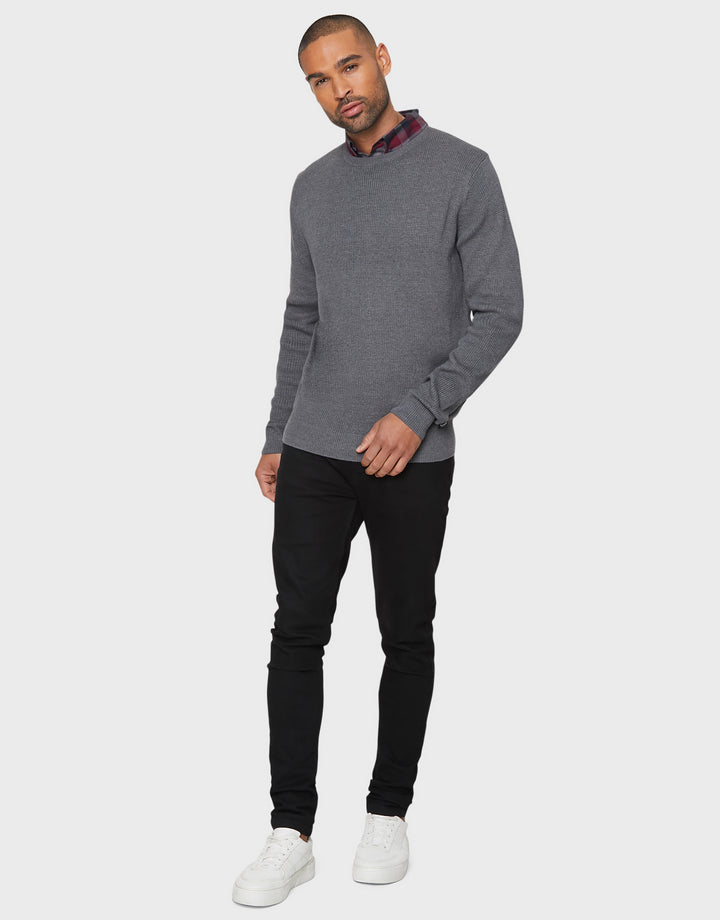 Grey Mock Shirt Collar Jumper
