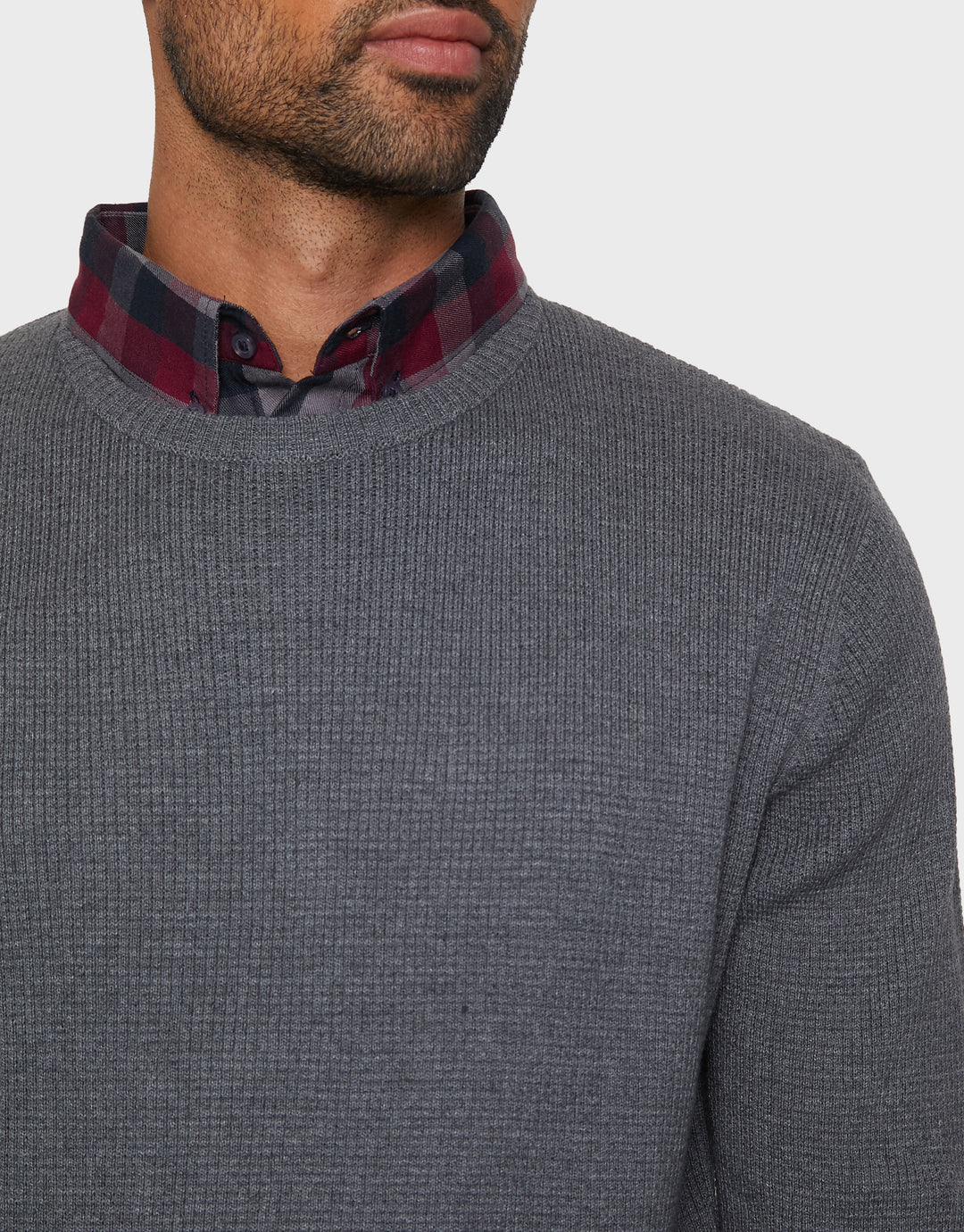 Grey Mock Shirt Collar Jumper