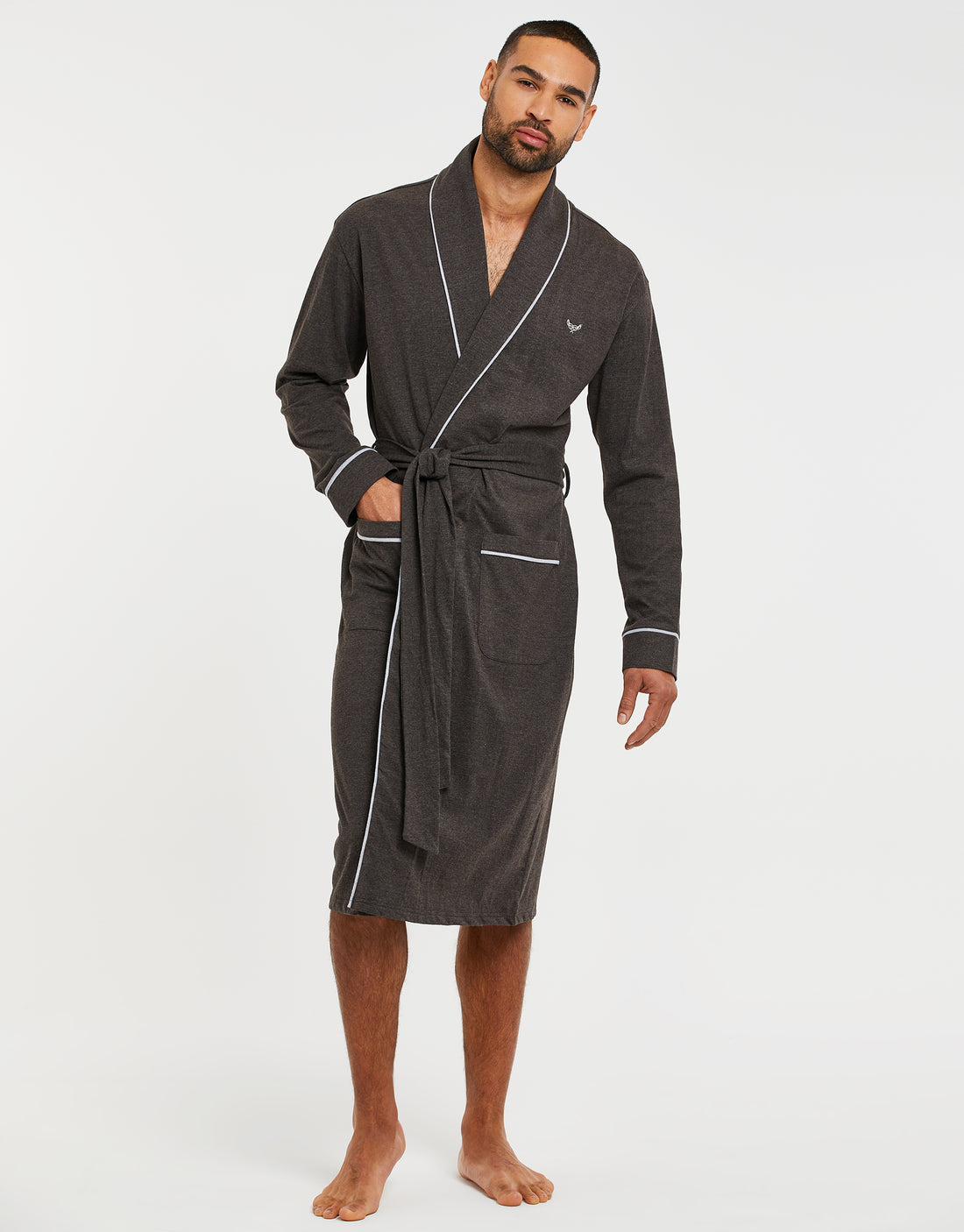 Men's Charcoal Marl Lightweight Dressing Gown Nightwear Robe – Threadbare