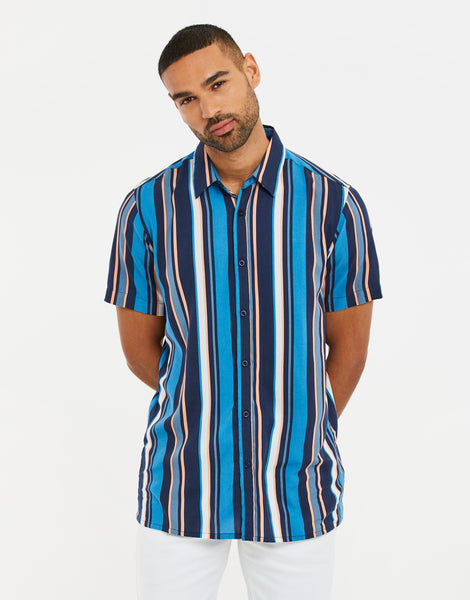 Men's China Blue Striped Short Sleeve Shirt – Threadbare