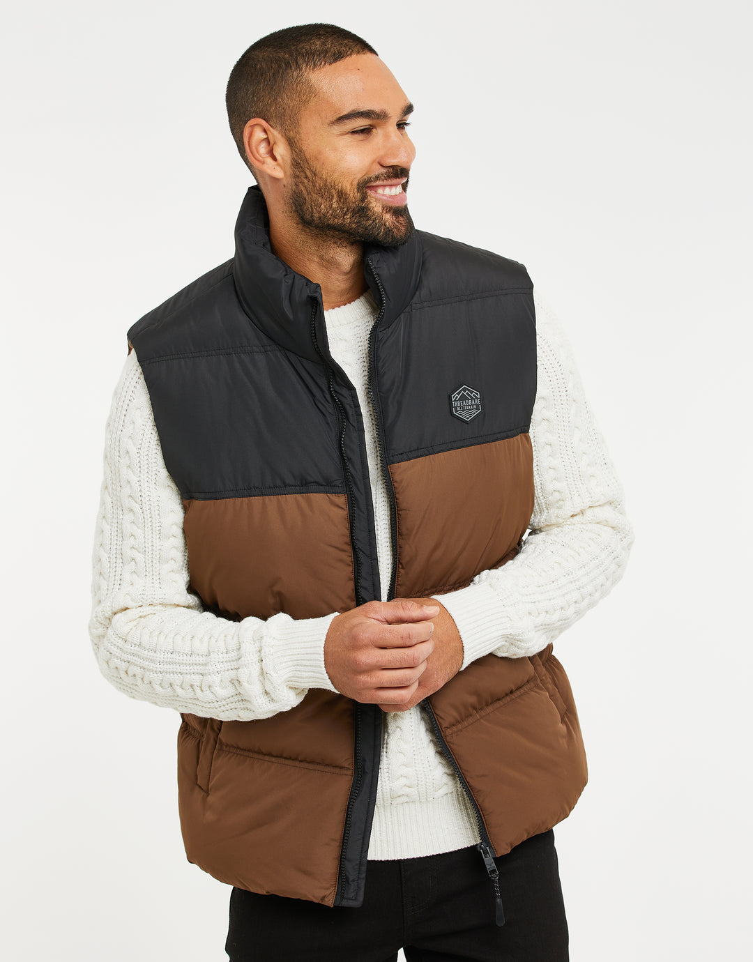 Chocolate Brown Contrast Panel Padded Gilet