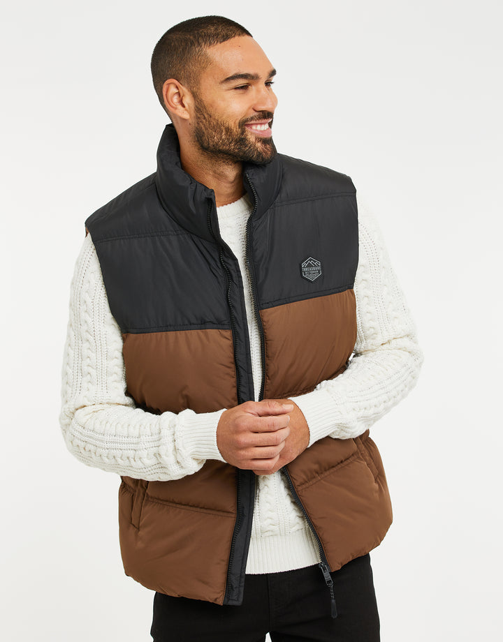 Chocolate Brown Contrast Panel Padded Gilet