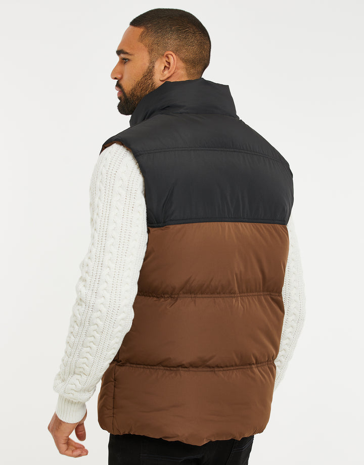 Chocolate Brown Contrast Panel Padded Gilet