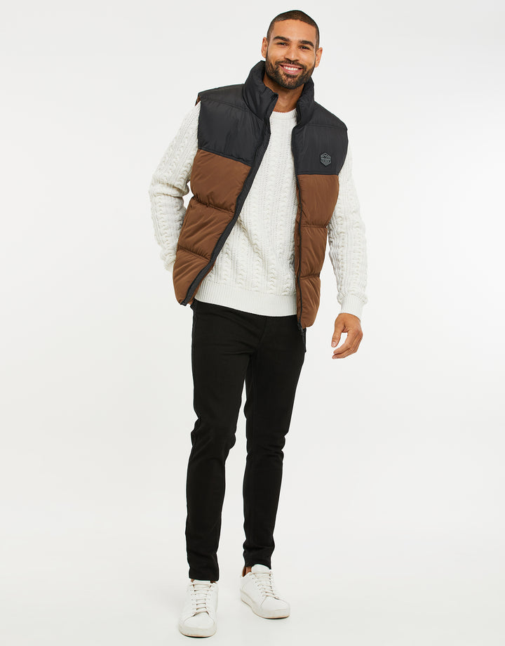 Chocolate Brown Contrast Panel Padded Gilet