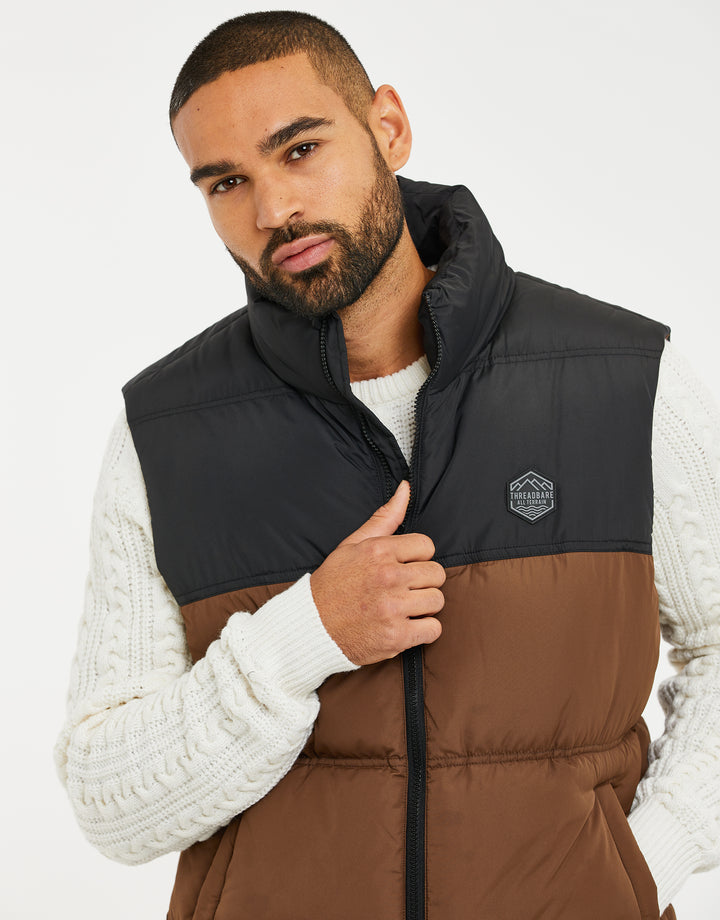 Chocolate Brown Contrast Panel Padded Gilet