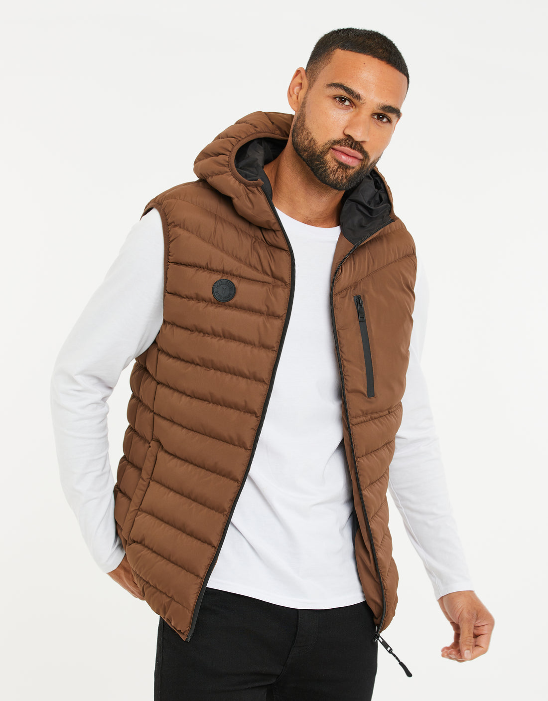 Men's Chocolate Brown Padded Hooded Quilted Gilet – Threadbare
