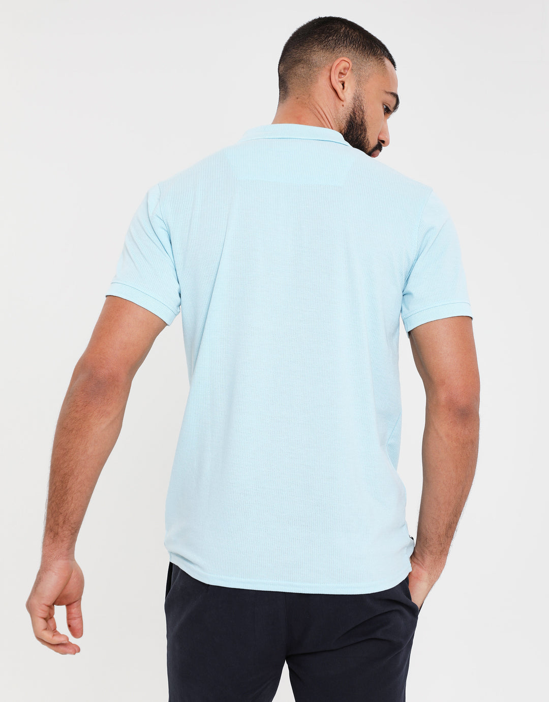 Sky Blue Waffle Zip Collar Polo Shirt