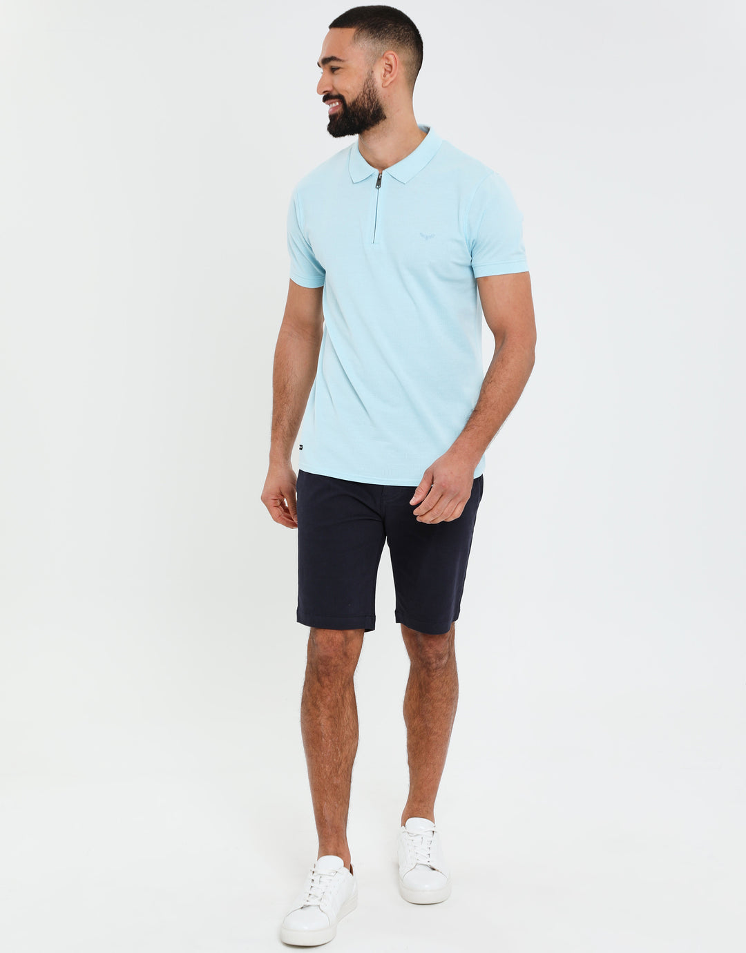 Sky Blue Waffle Zip Collar Polo Shirt