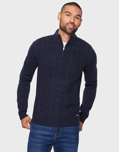 Mens Cliff Navy Plain Quarter Zip Jumpers – Threadbare