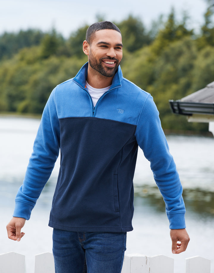 Cobalt Blue & Navy Colourblock Quarter Zip Fleece