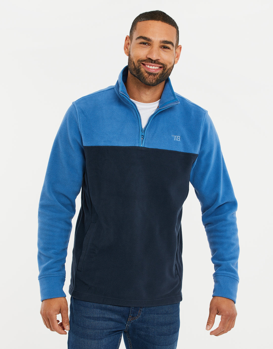 Cobalt Blue & Navy Colourblock Quarter Zip Fleece