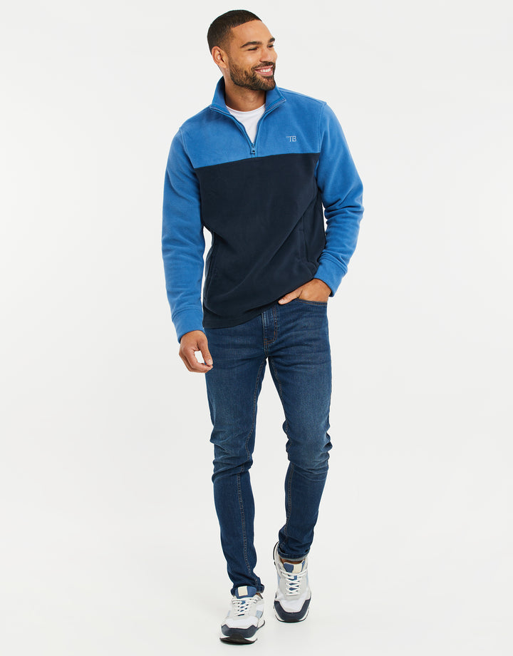 Cobalt Blue & Navy Colourblock Quarter Zip Fleece