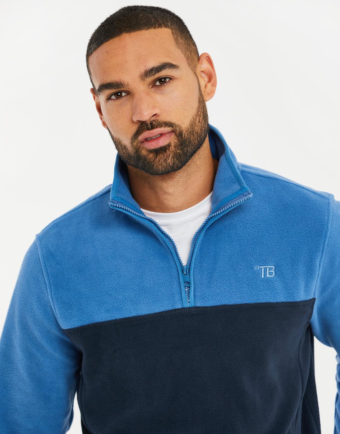 Cobalt Blue & Navy Colourblock Quarter Zip Fleece