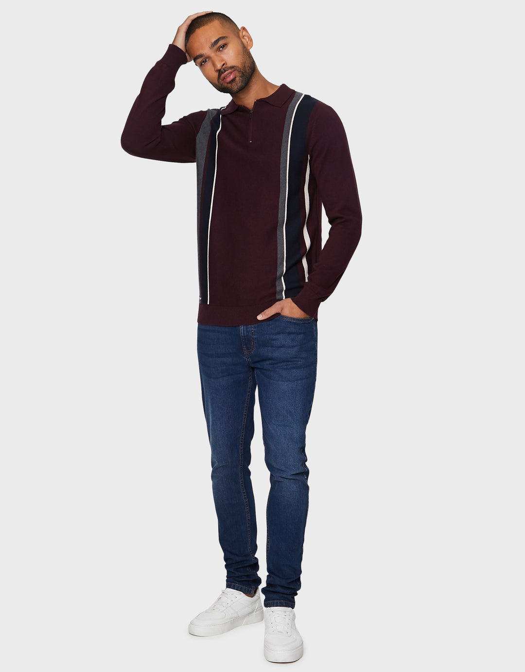 Connor Burgundy Mix Plain Colourblock Jumpers