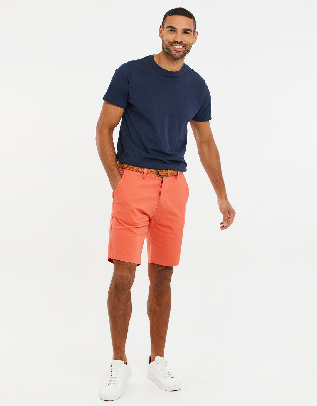 Coral Pink Belted Chino Shorts