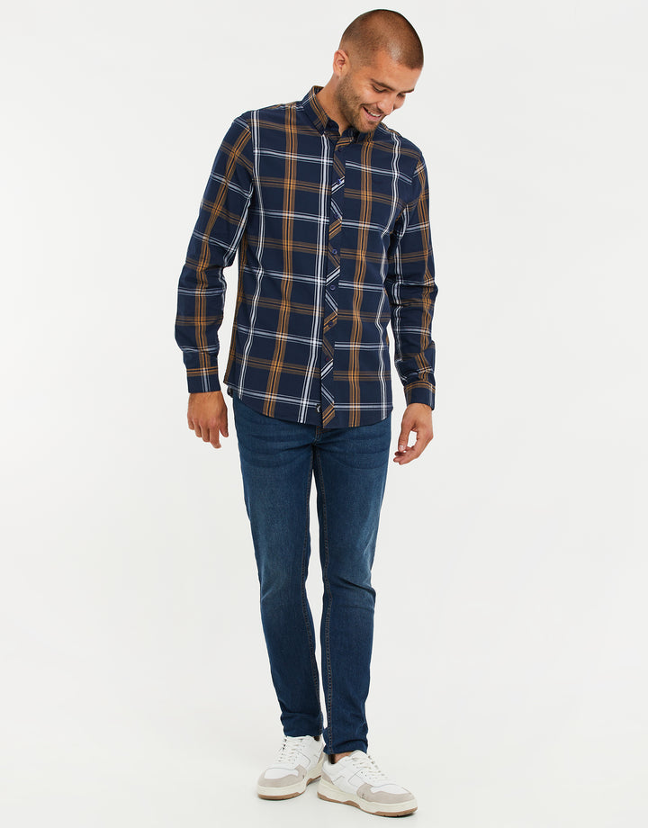 Dark Blue Check Long Sleeve Shirt