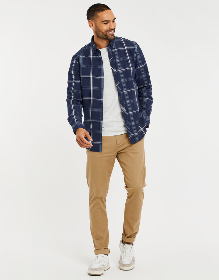 Dark Blue Check Long Sleeve Shirt