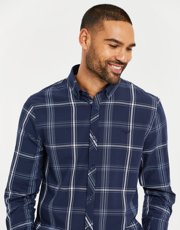 Dark Blue Check Long Sleeve Shirt