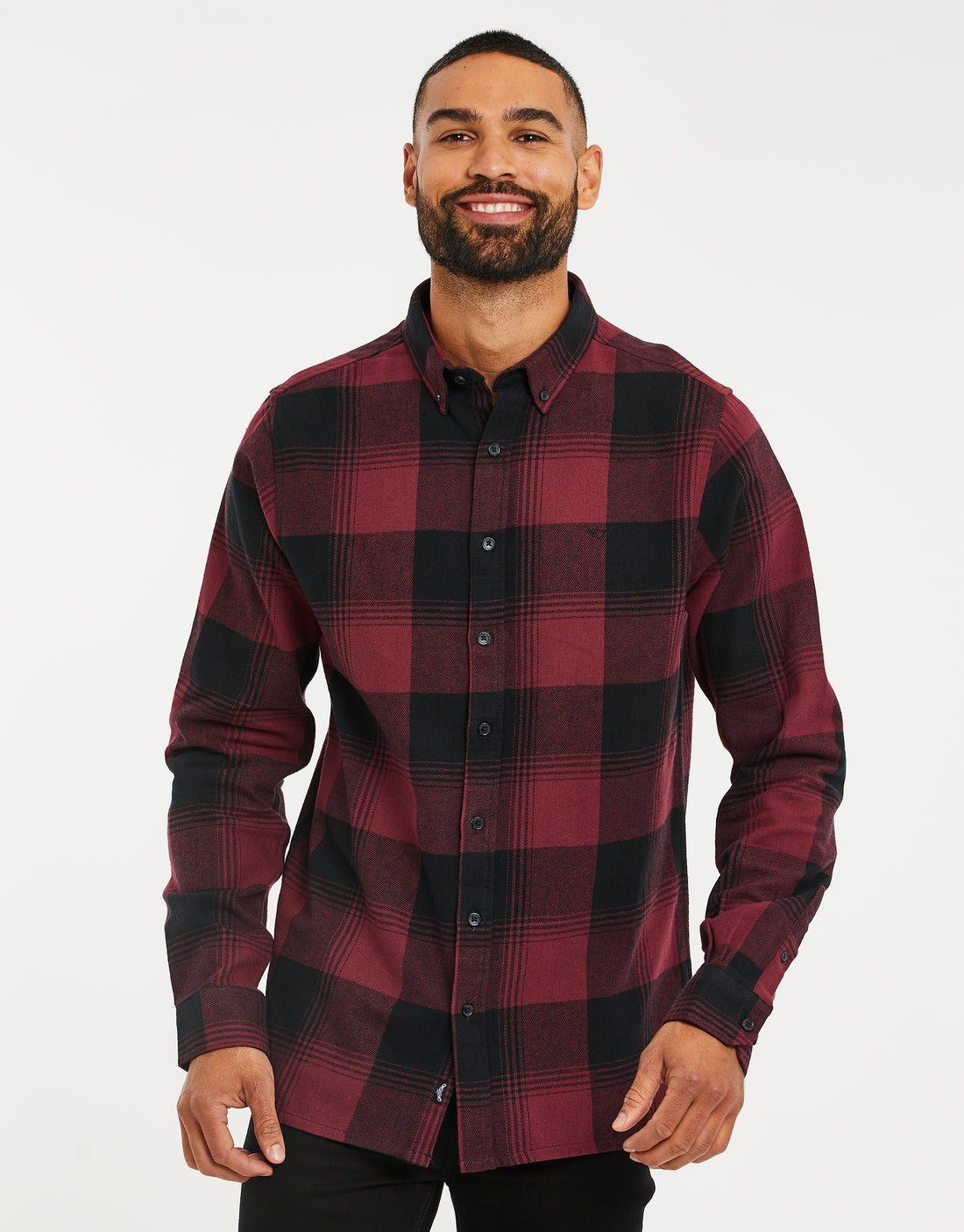 Men's Dark Cherry Red Check Long Sleeve Brushed Cotton Shirt – Threadbare