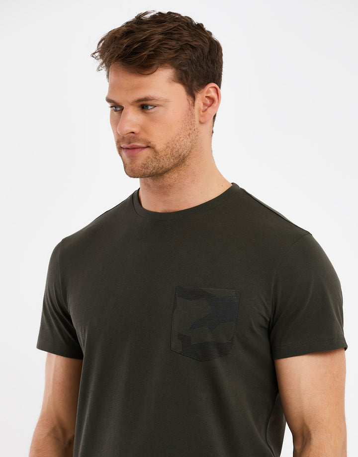 Dark Khaki Green Crew Neck T-Shirt