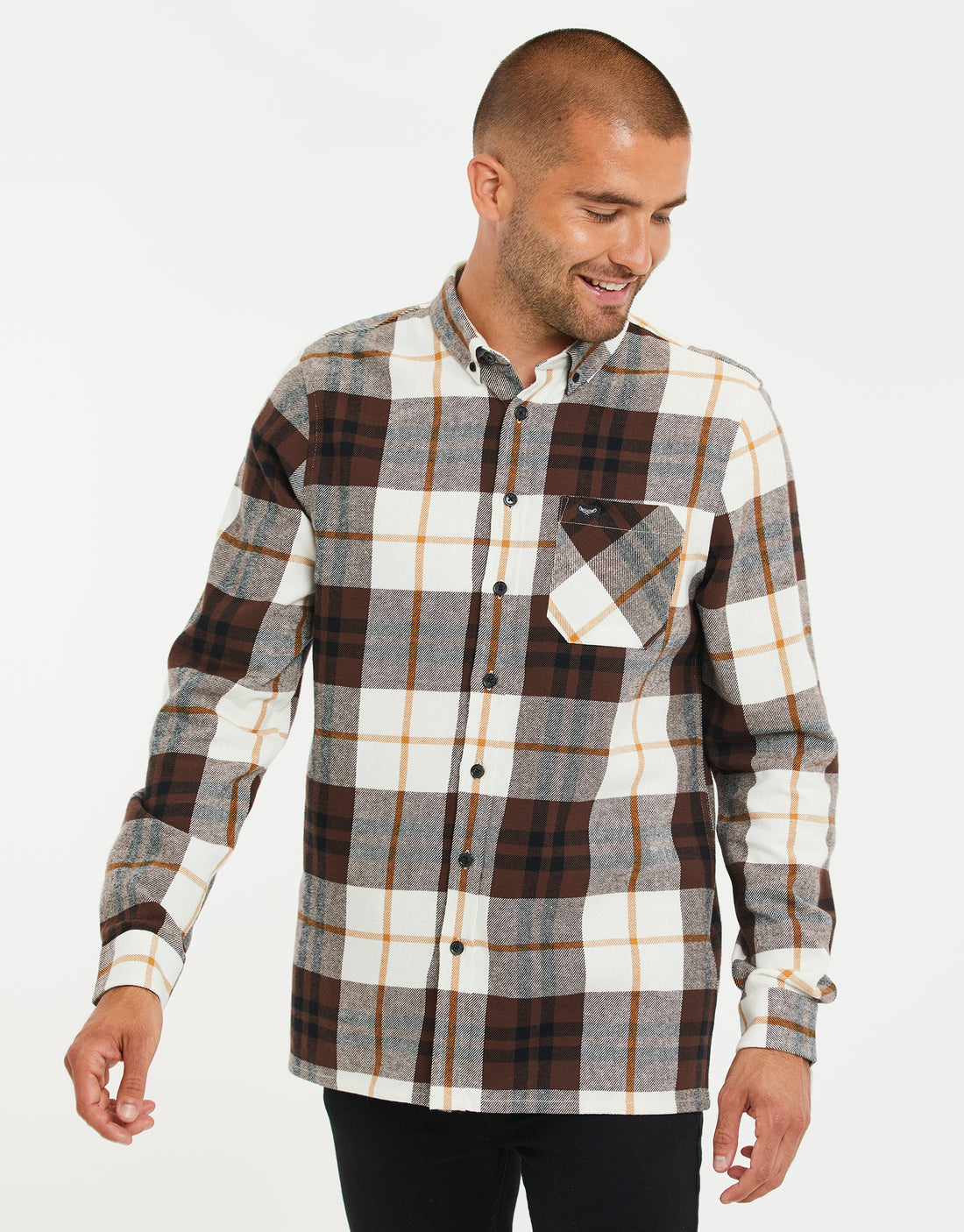 Men's Dark Oak Brown Check Long Sleeve Shirt – Threadbare