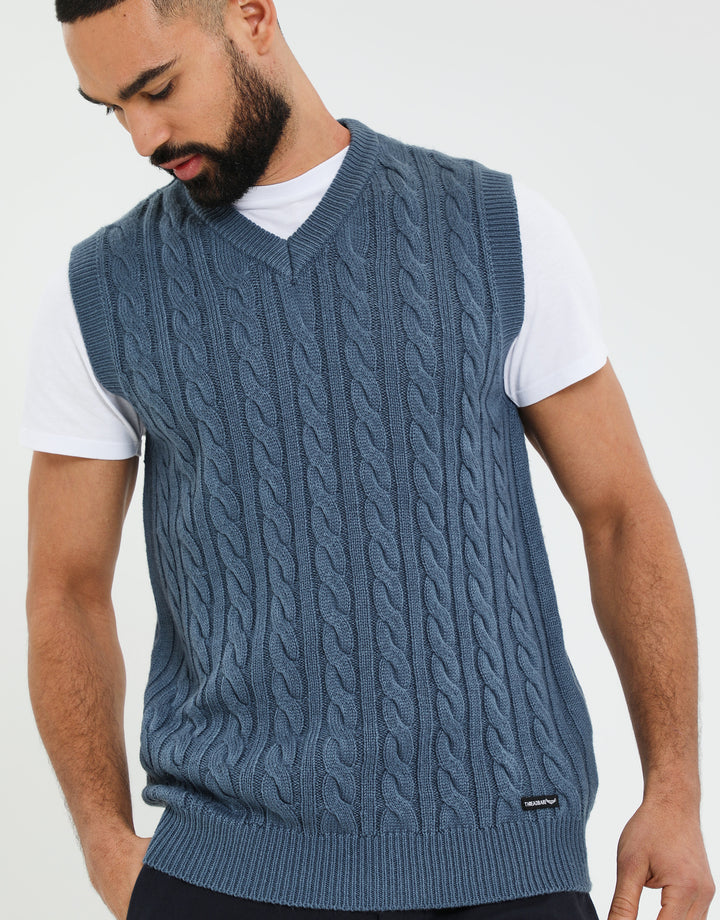 Denim Blue Cable Knit Vest
