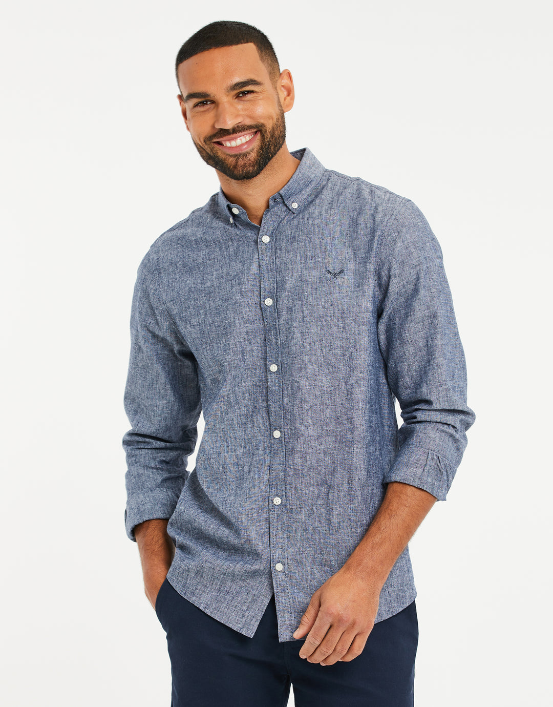 Denim Blue Long Sleeve Linen Blend Shirt