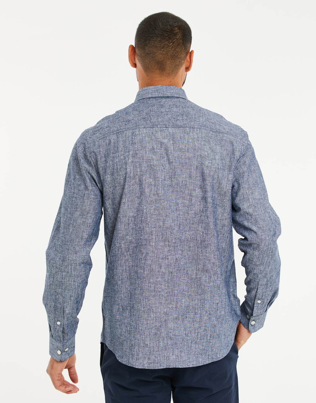 Denim Blue Long Sleeve Linen Blend Shirt
