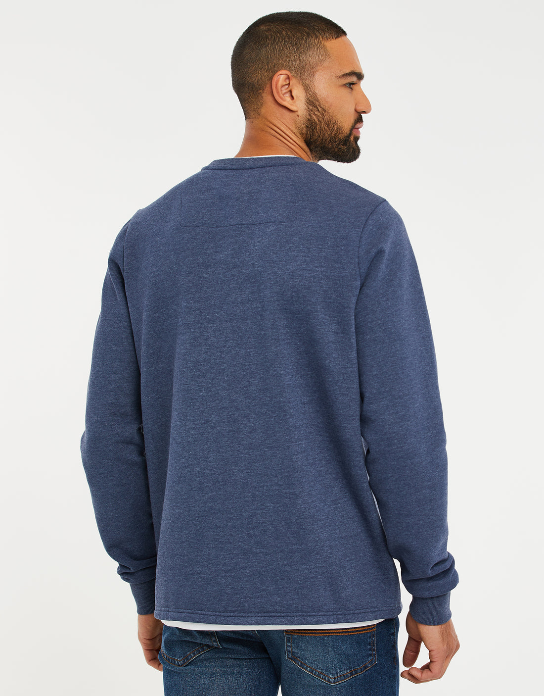 Men's Denim Blue Crew Neck Mock T-Shirt Fleece Sweatshirt – Threadbare