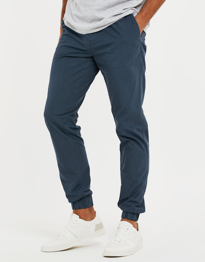 Denim Blue Cuffed Jogger Style Trousers