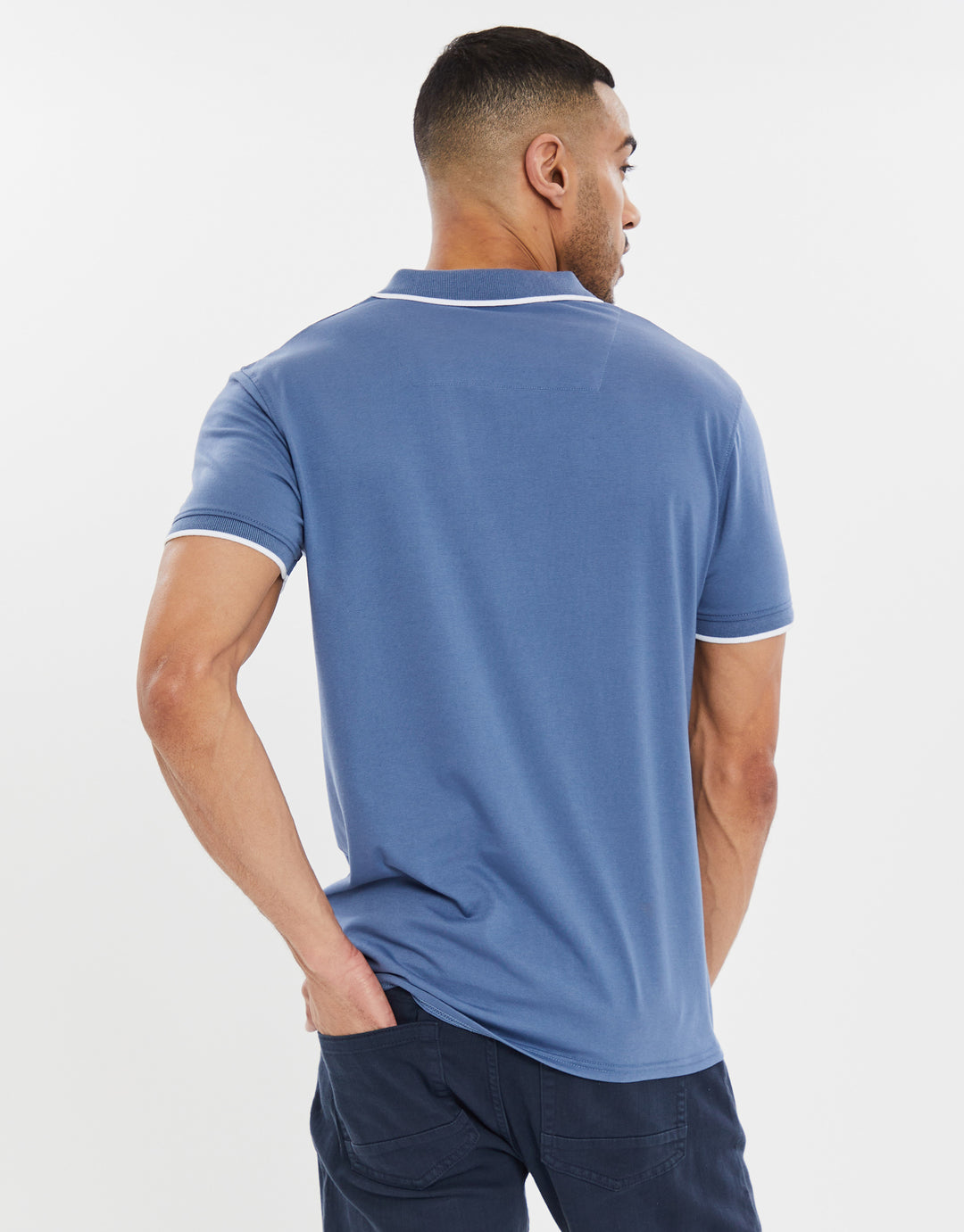 Denim Blue Open Neck Collar Polo Shirt