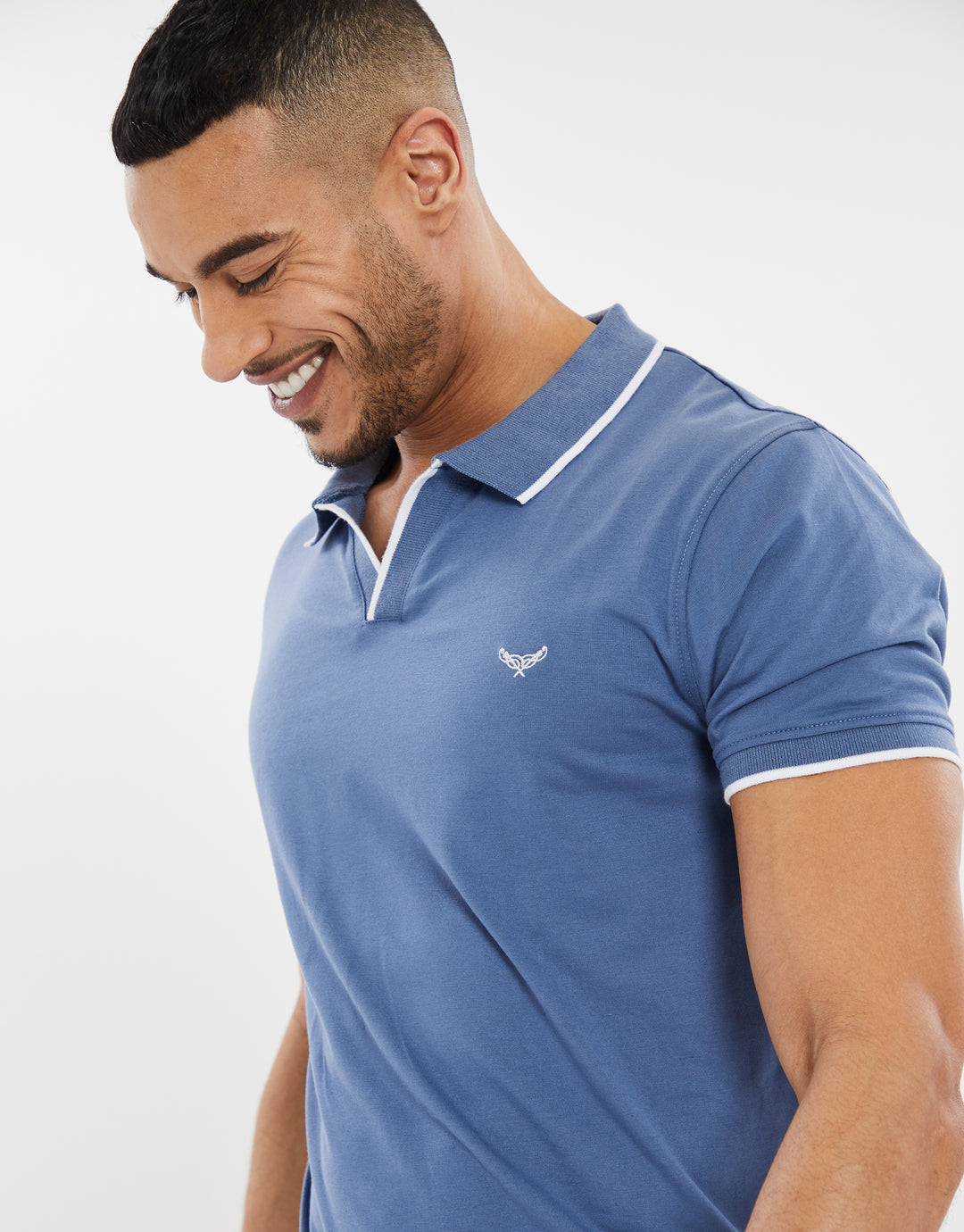 Denim Blue Open Neck Collar Polo Shirt