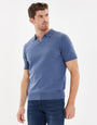 Denim Blue Open Revere Collar Knitted Polo