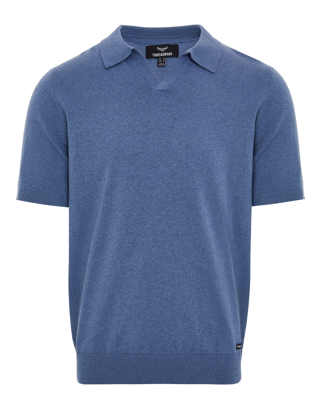 Denim Blue Open Revere Collar Knitted Polo