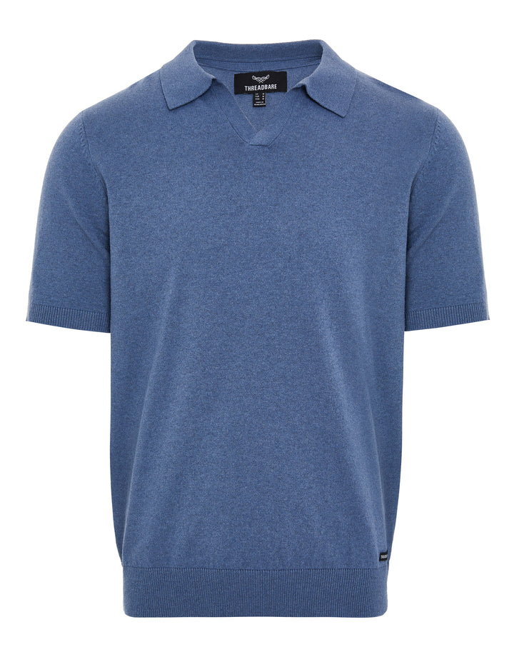 Denim Blue Open Revere Collar Knitted Polo