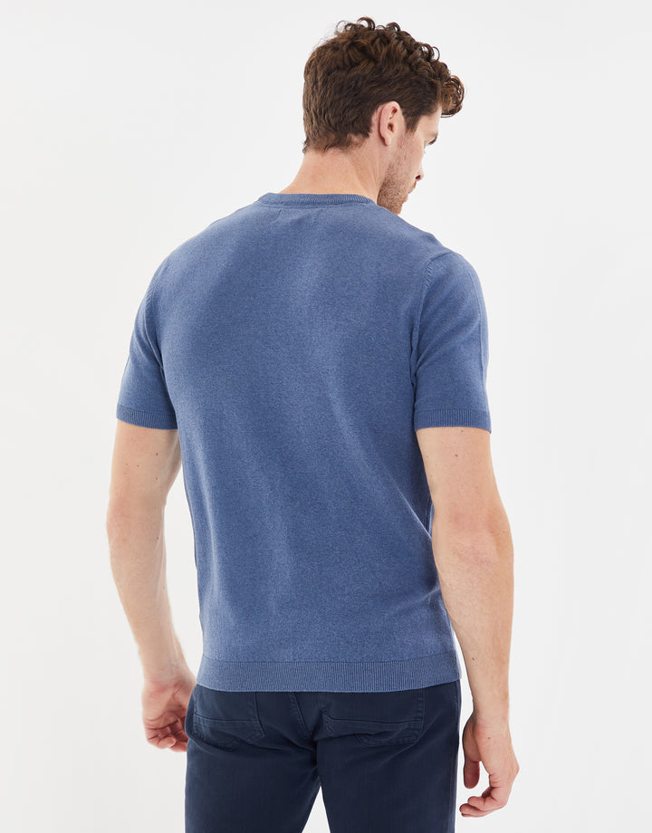 Denim Blue Round Neck Knitted T-Shirt