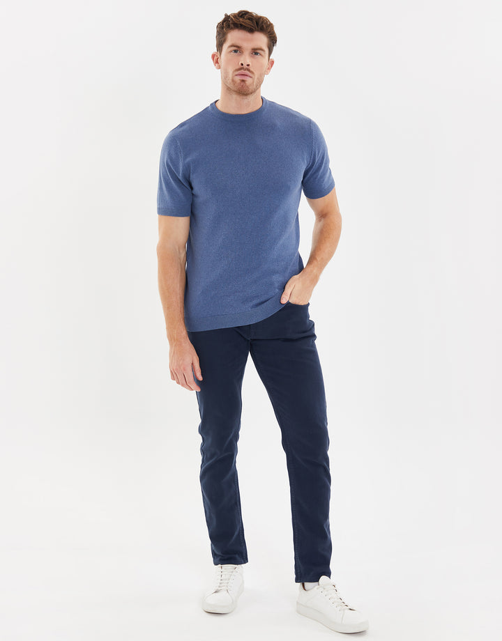 Denim Blue Round Neck Knitted T-Shirt